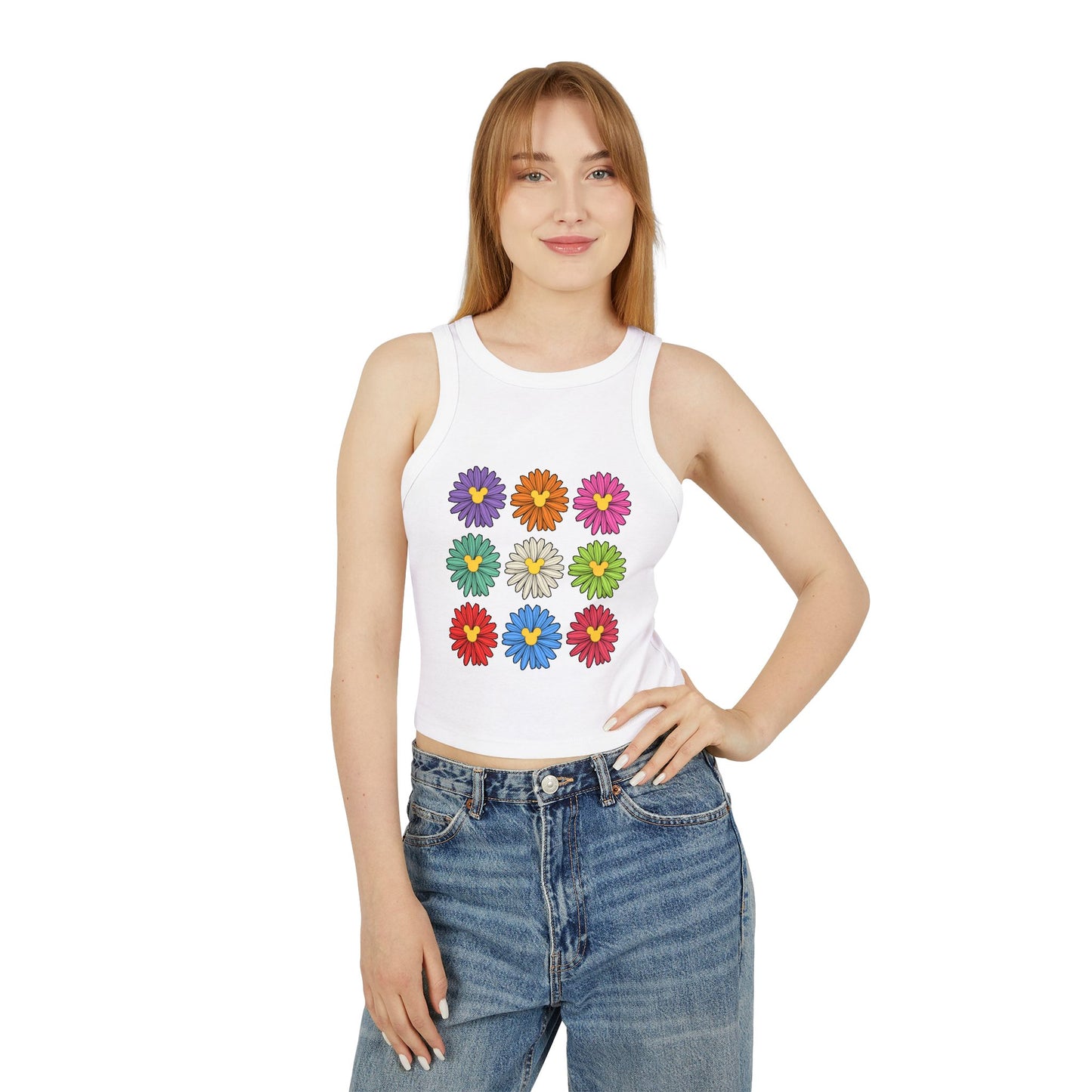 Colorful Flowers Ribbed Tank