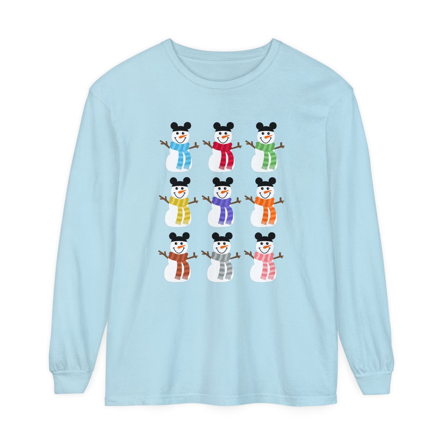 Colorful Snowmen Comfort Colors Long Sleeve